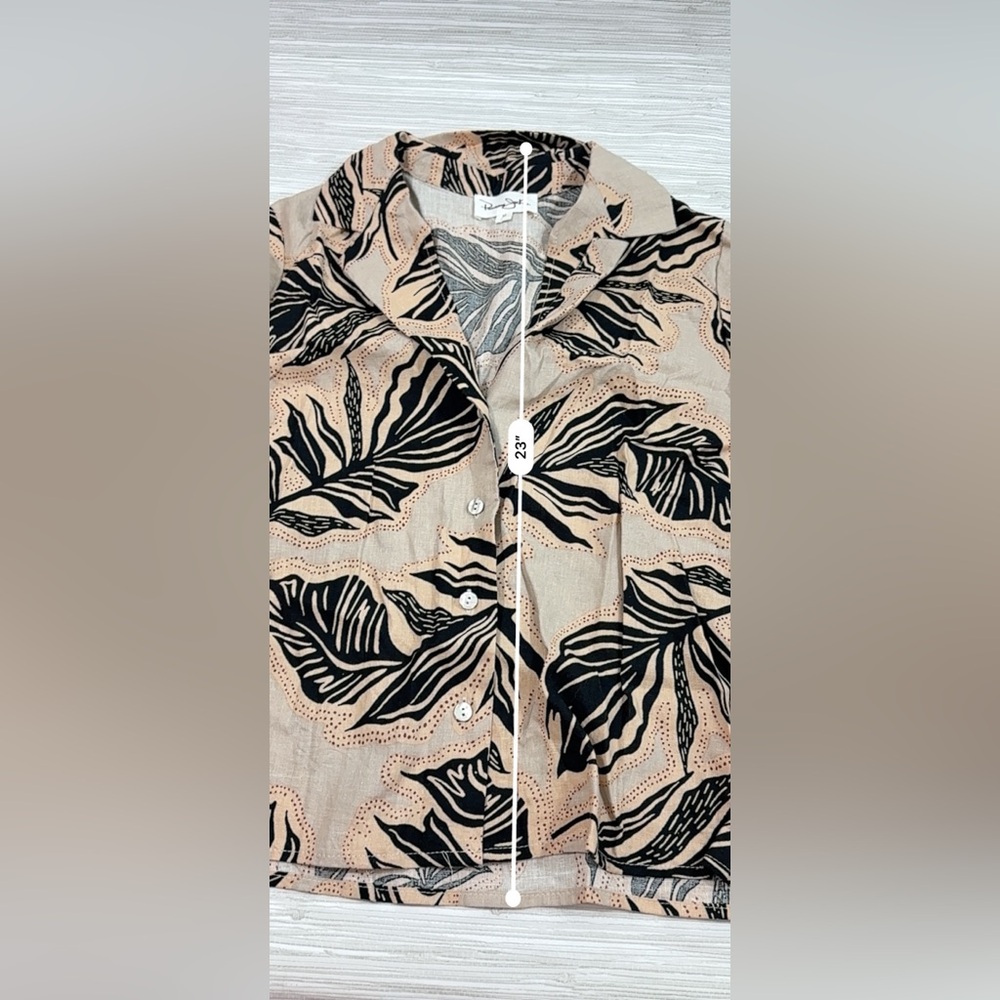 LINEN PANAMA JACK MEDIUM ✨short sleeve tropical Leaf Print Button-Up Shirt EUC - Picture 5 of 5